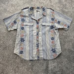 Vintage 80s 90s Shirt L Floral Hawaiian Camp Coastal Grandma Boho Cabana Chic